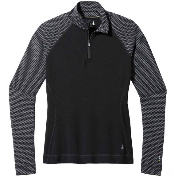 Smartwool Women's Classic Thermal Merino 1/4 Zip Base Layer Shirt - Black Dot L - Picture 2 of 9